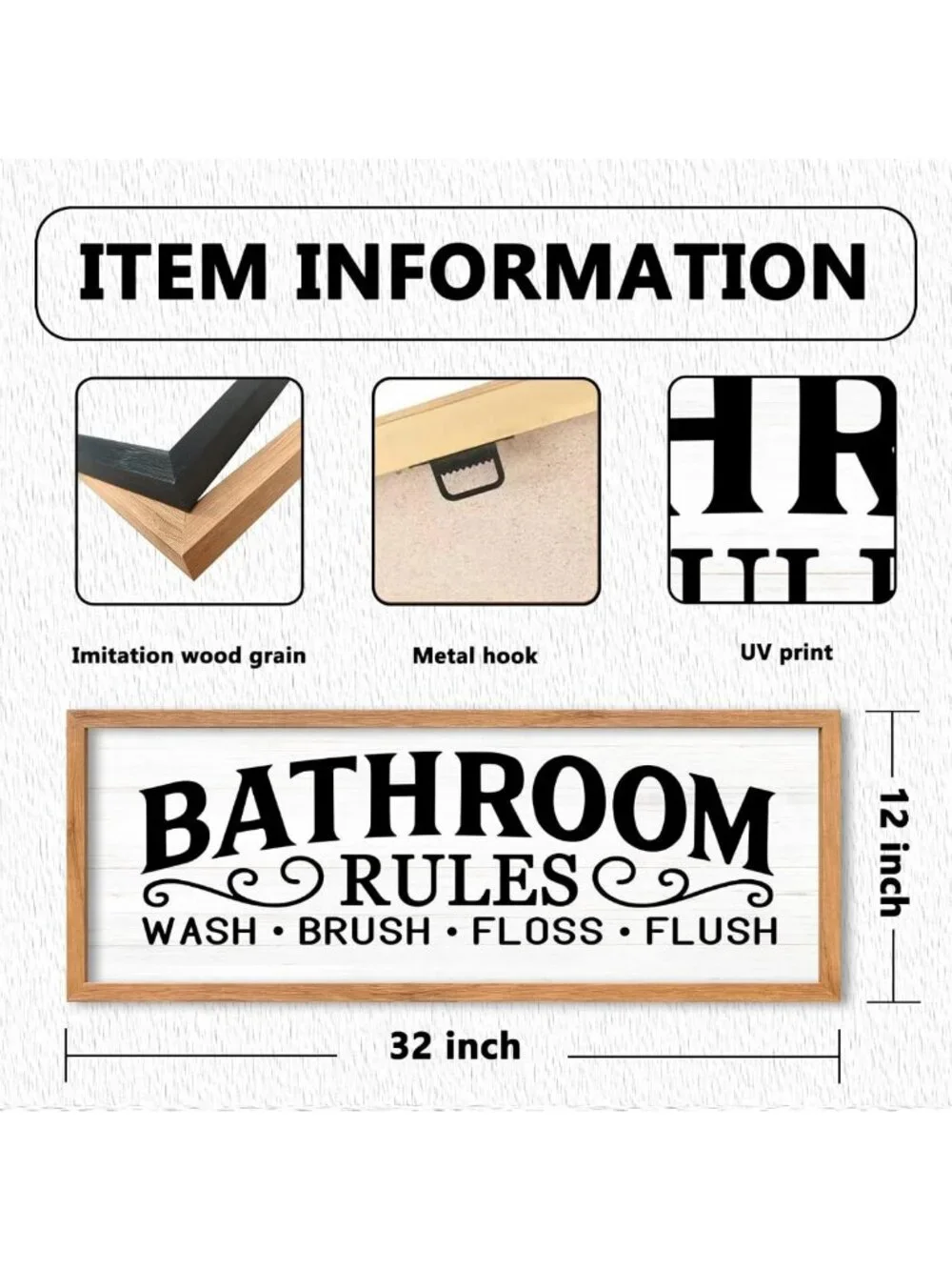 Funny Bathroom Rules Wall Art - Wooden Quote Sign for Home, Farmhouse, Restroom